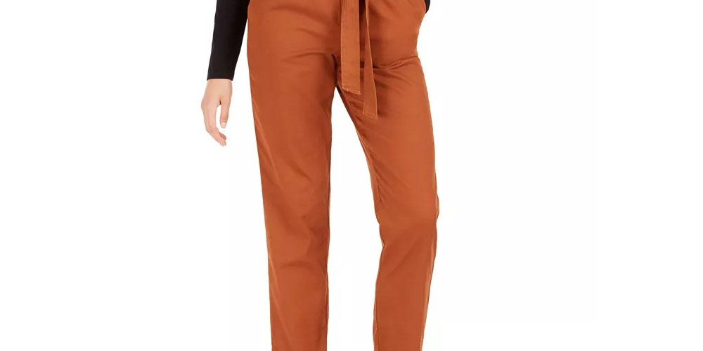 Bar III Women's Becca Tilley X Paperbag Waist Pants Orange Size Large