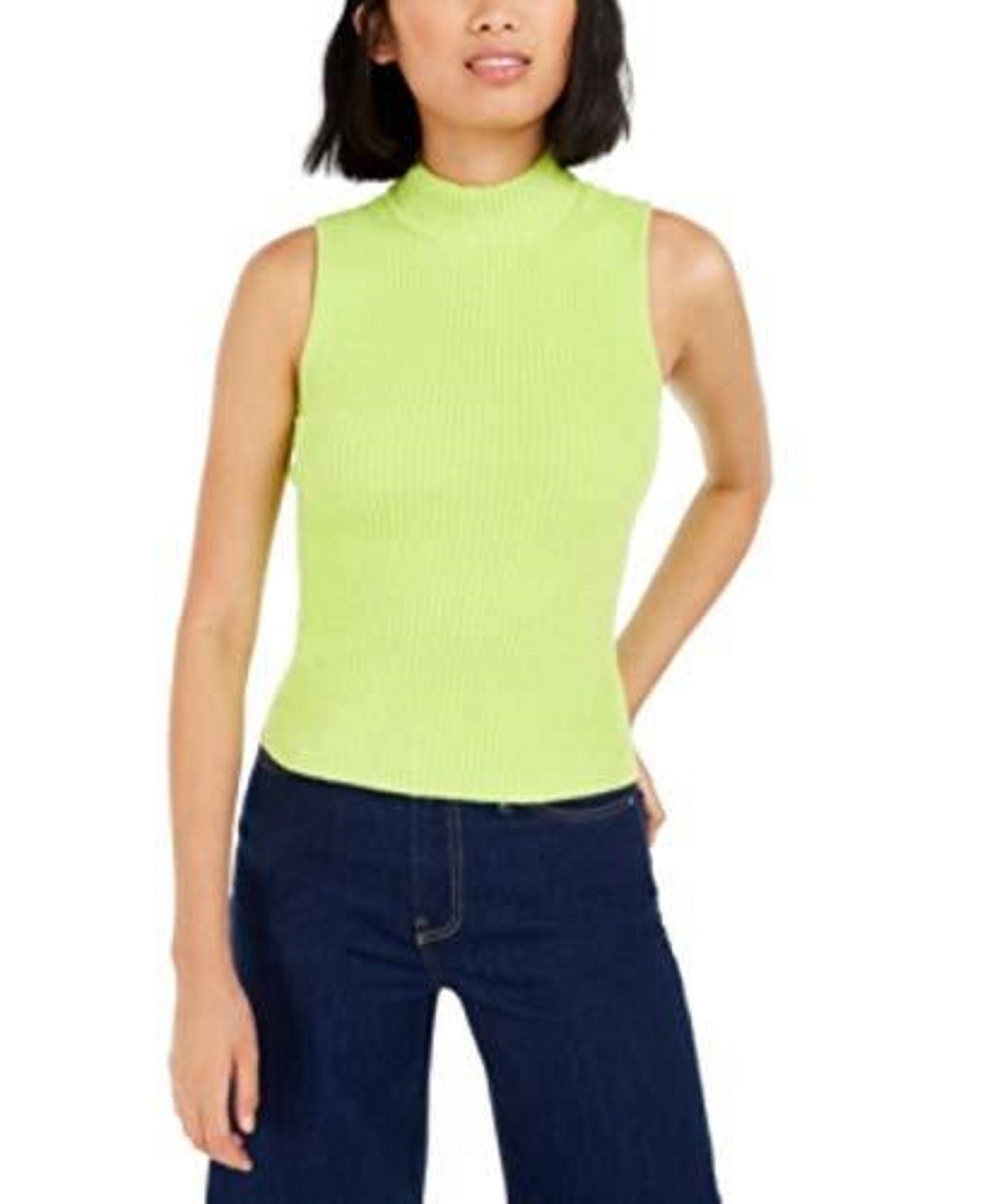Bar III Women's Becca Tilley x Mock-Neck Sweater Tank Top Green Size Medium