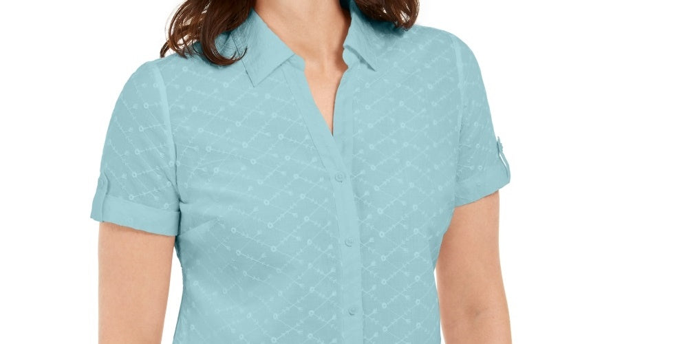 Karen Scott Women's Cotton Embroidered Shirt Blue Size Small