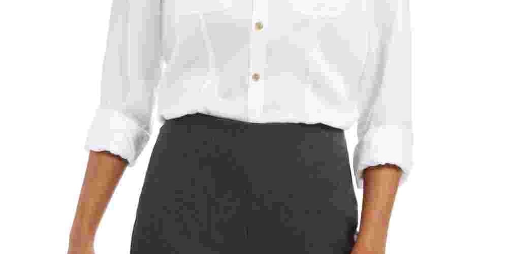 Charter Club Women's Woven Solid Tencel Shirt White Size X-Large