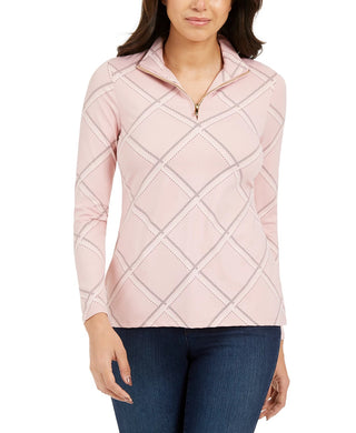 Charter Club Women's Printed Mock Neck Top Pink Size Petite Small