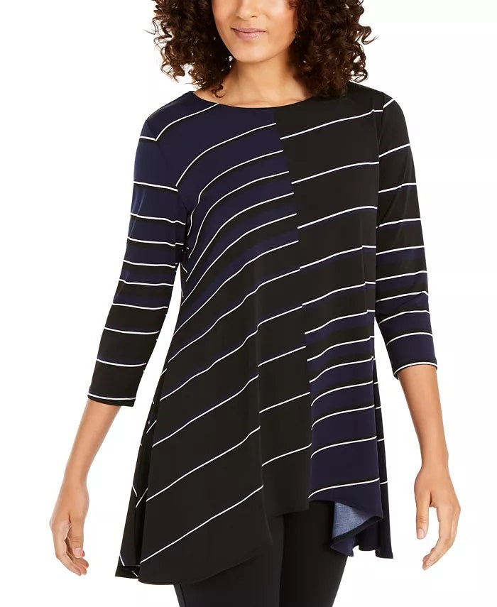 Alfani Women's Printed High Low Tunic Navy Size Medium