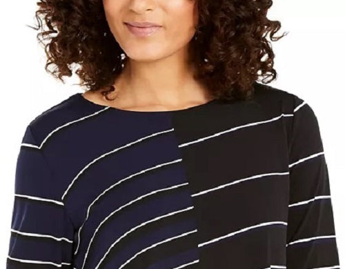 Alfani Women's Printed High Low Tunic Navy Size Medium