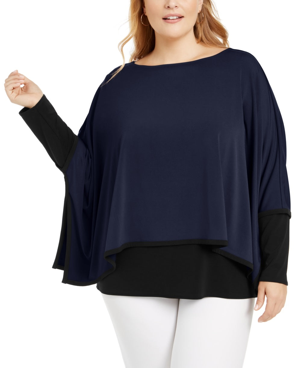 Alfani Women's Plus Layered Look Poncho Top Blue Size 1X