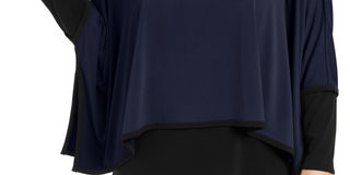Alfani Women's Plus Layered Look Poncho Top Blue Size 1X