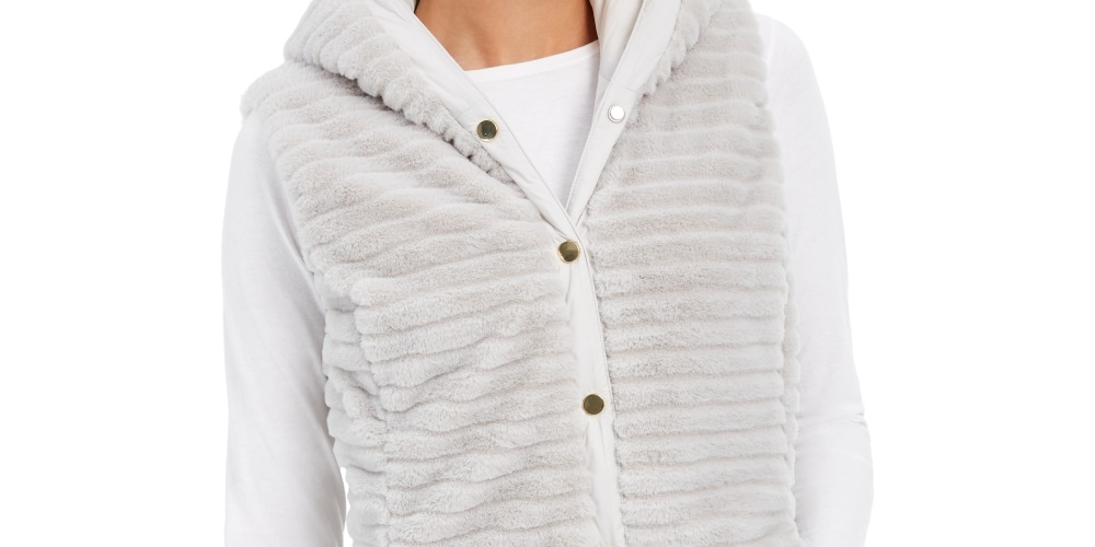 Charter Club Women's Faux Fur Hooded Reversible Vest Silver Size XX-Large