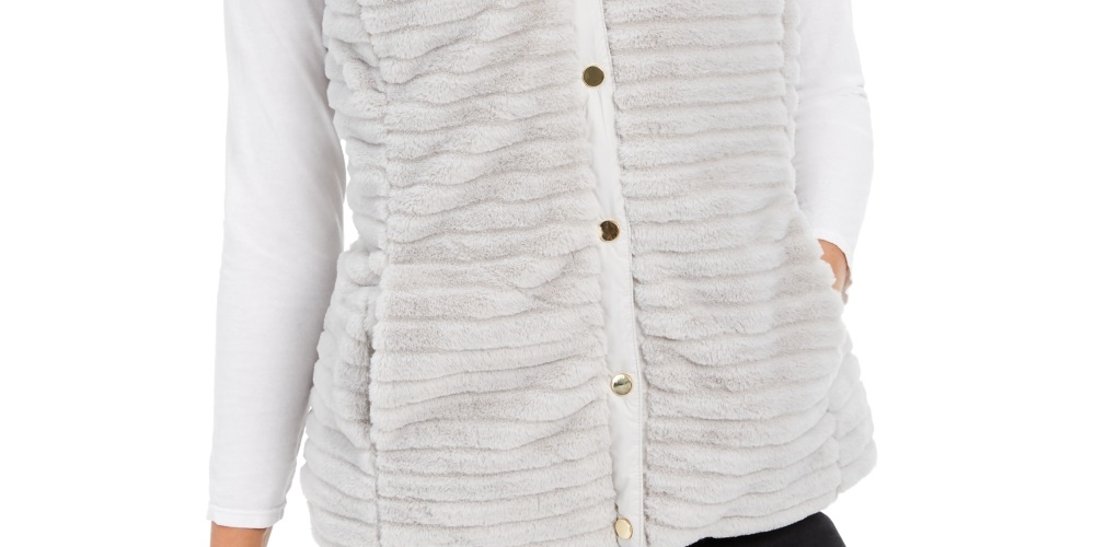 Charter Club Women's Faux Fur Hooded Reversible Vest Silver Size XX-Large