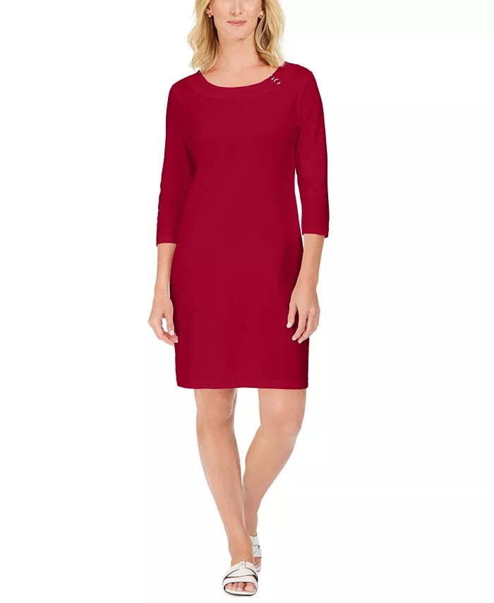 Karen Scott Women's Sport Cotton Hardware Dress Bright Red Size X-Small