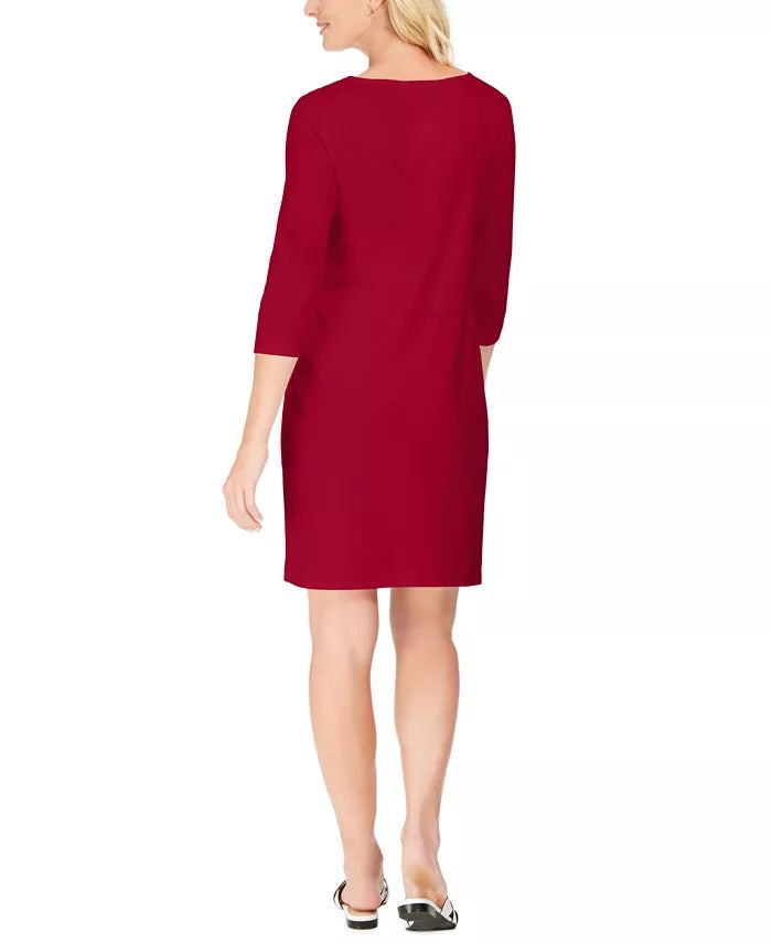 Karen Scott Women's Sport Cotton Hardware Dress Bright Red Size X-Small
