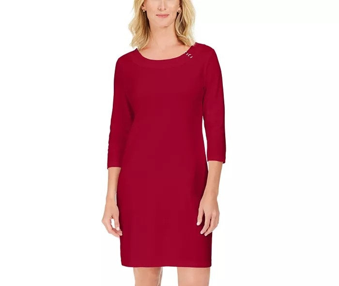 Karen Scott Women's Sport Cotton Hardware Dress Bright Red Size X-Small