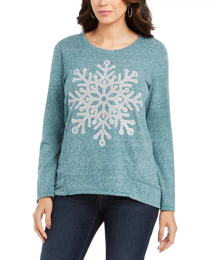 Style & Co Women's Snowflake Graphic Sweatshirt Green Size Large
