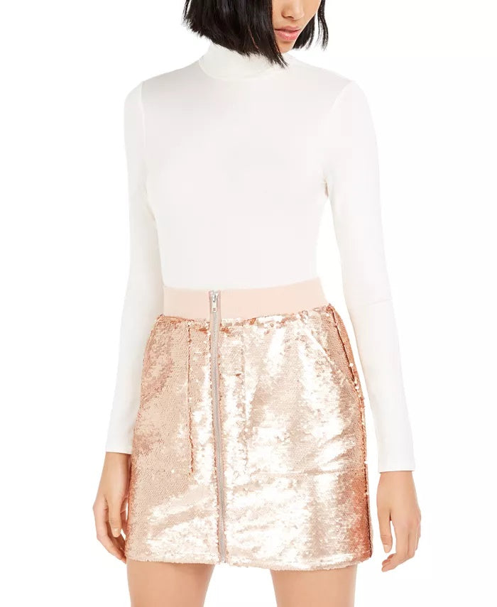 Bar III Women's Becca Tilley X Turtleneck Bodysuit Natural Size X-Large