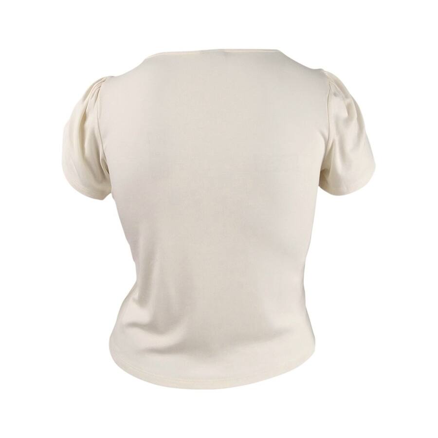 Bar III Women's Becca Tilley X Tulip Sleeve Henley Top White Size Large