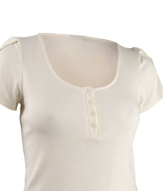Bar III Women's Becca Tilley X Tulip Sleeve Henley Top White Size Large