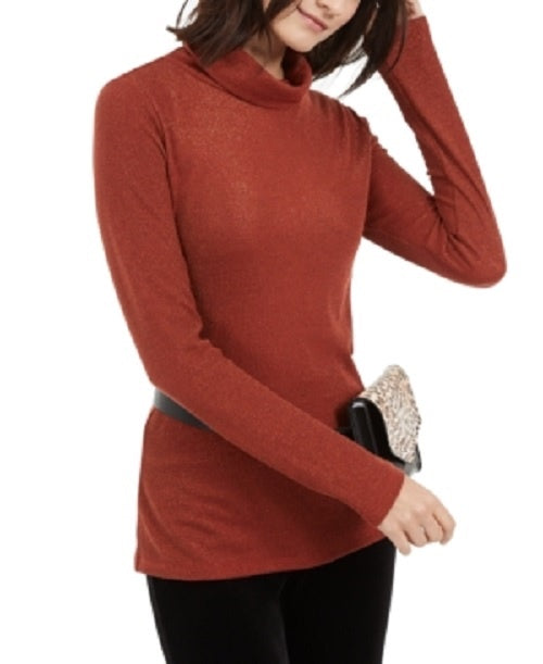 INC International Concepts Women's Orange Pinstripe Long Sleeve Turtle Neck Blouse Sweater Red Size XX-Large