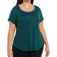 Alfani Women's Metallic Neck Top Green Size 3X