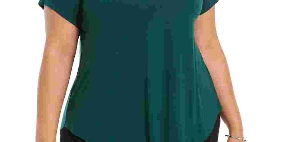 Alfani Women's Metallic Neck Top Green Size 3X