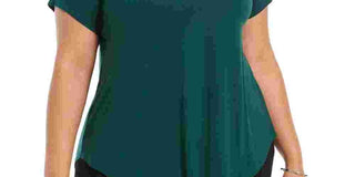 Alfani Women's Metallic Neck Top Green Size 3X