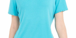 Karen Scott Women's Studded Keyhole Top Black Size Medium