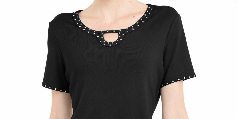 Karen Scott Women's Studded Keyhole Top Black Size Small