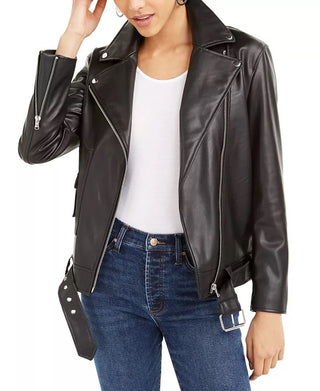 Bar III Women's Faux-Leather Moto Jacket Black Size XX Large