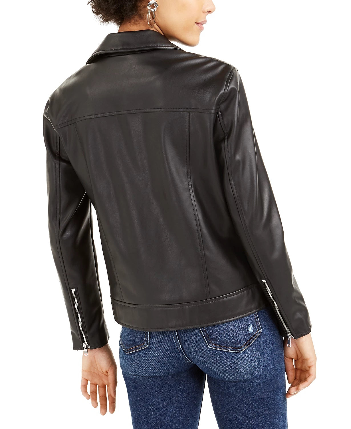 Bar III Women's Faux-Leather Moto Jacket Black Size XX Large