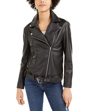 Bar III Women's Faux-Leather Moto Jacket Black Size XX Large