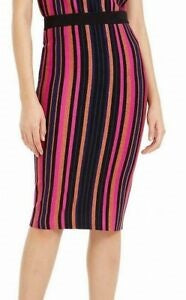 Bar III Women's Glitter Striped Below The Knee Pencil Skirt Pink Size Medium