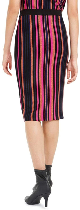 Bar III Women's Glitter Striped Below The Knee Pencil Skirt Pink Size Medium