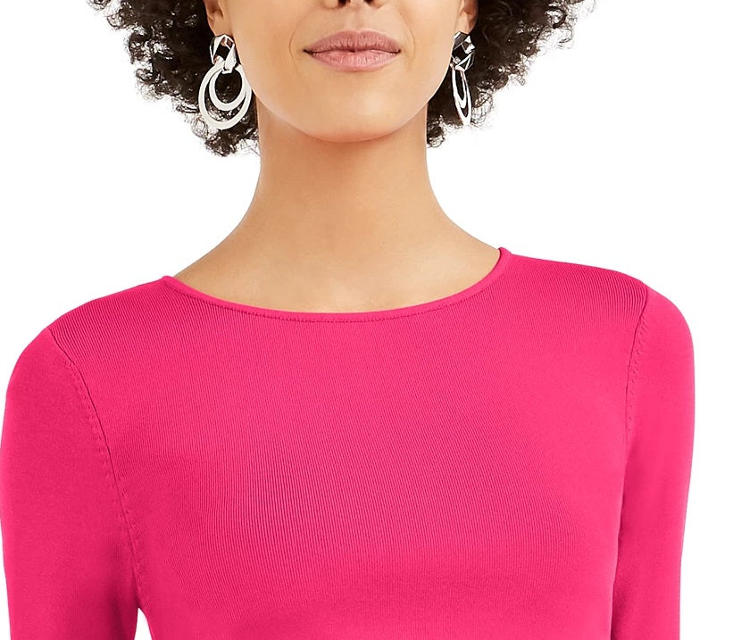 Bar III Women's Bodycon Cropped Crew-Neck Sweater Red Size Large