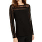 INC International Concepts Women's Lace & Velvet Illusion Sweater Black Size Large
