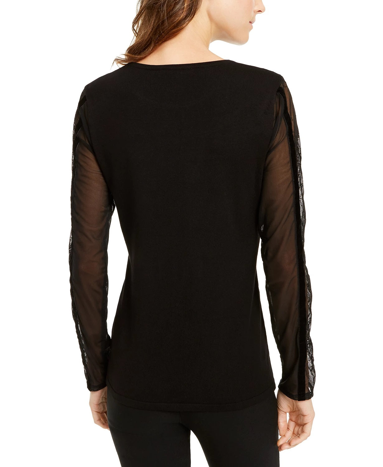 INC International Concepts Women's Lace & Velvet Illusion Sweater Black Size Large