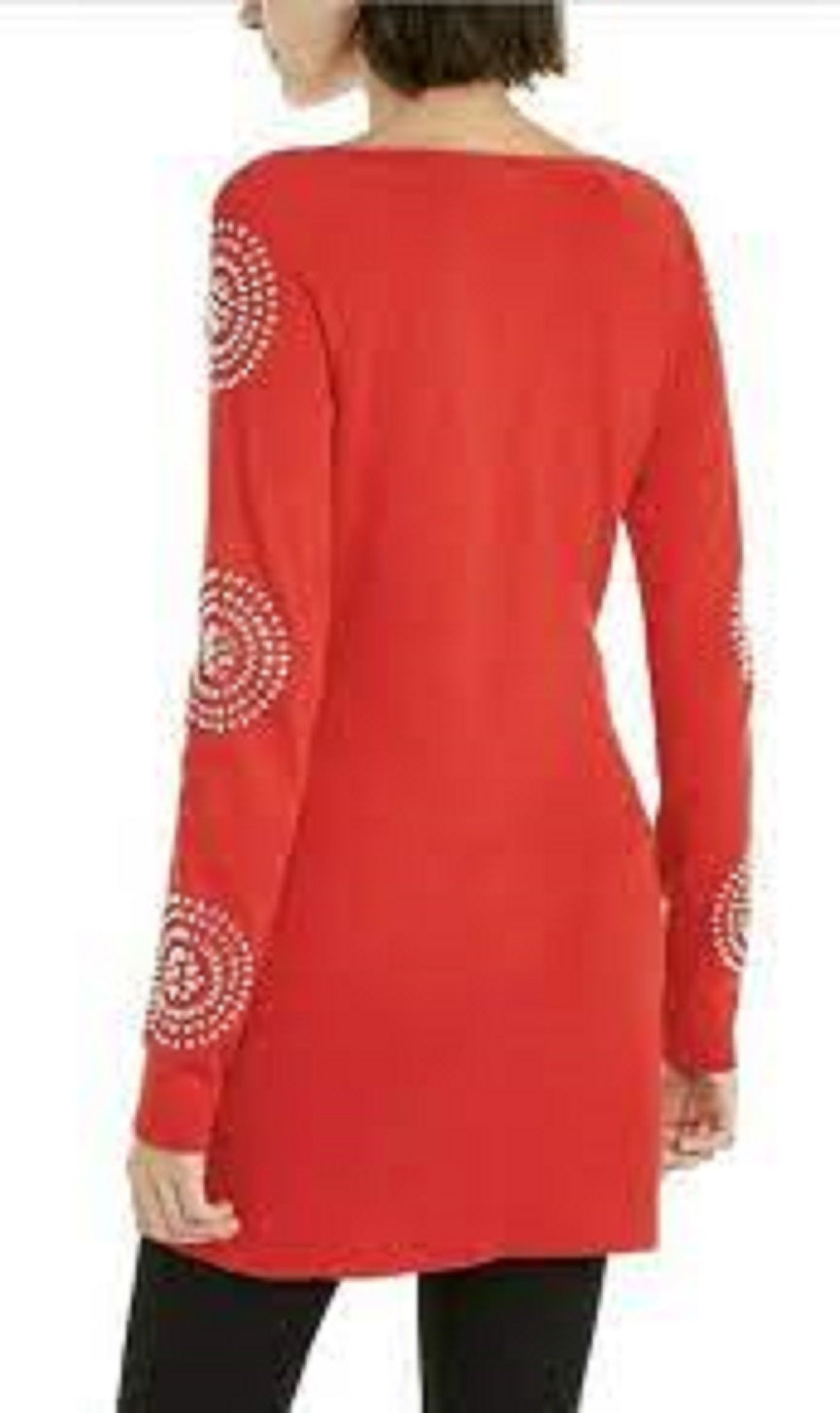 INC International Concepts Women's Medallion-Sleeve Tunic Red Size Extra Large