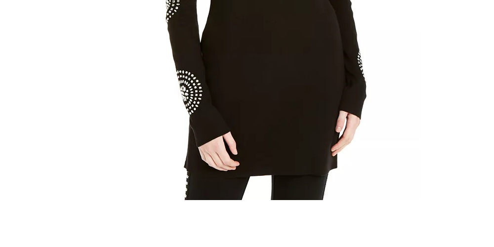 INC International Concepts Women's Petite Medallion-Sleeve Tunic Black Size Petite
