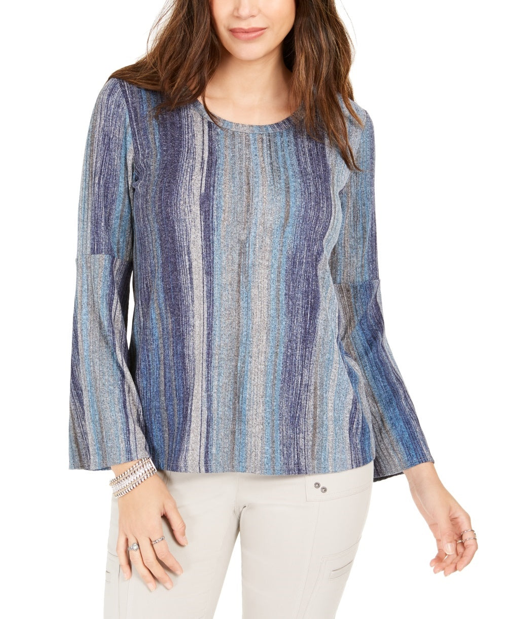 Style & Co Women's Striped Bell Sleeve Top Purple Size Small