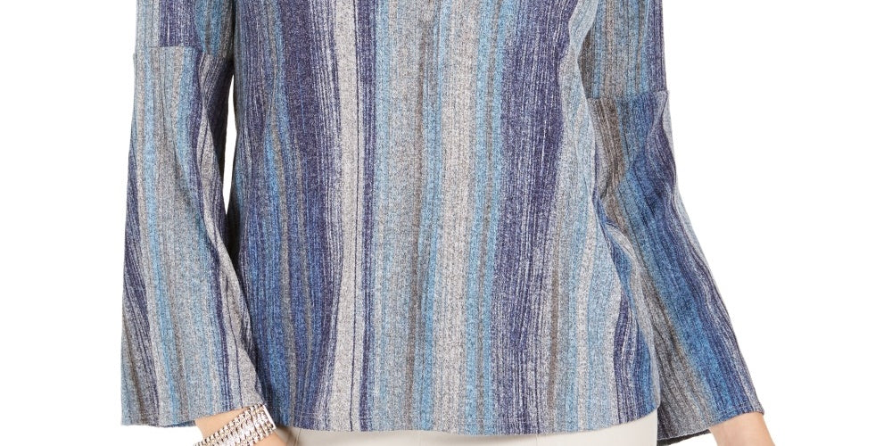 Style & Co Women's Striped Bell Sleeve Top Purple Size Small