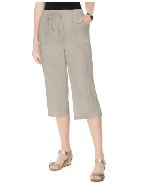 Karen Scott Women's Cropped Cotton Pull-On Pants Gray Size Small