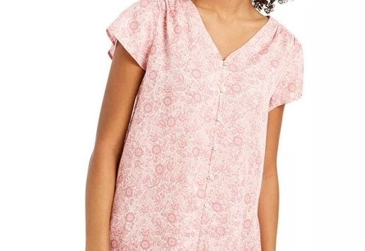 Style & Co Women's Floral Print Button Down Top Pink Size Small
