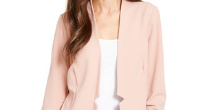 Alfani Women's Ruched Sleeve Open Front Blazer Pink Size Large