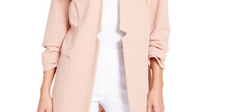 Alfani Women's Ruched Sleeve Open Front Blazer Pink Size Large