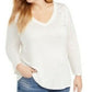 INC International Concepts Women's Embellished Metallic 3/4 Sleeve Top White Size 1X