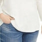 INC International Concepts Women's Embellished Metallic 3/4 Sleeve Top White Size 1X