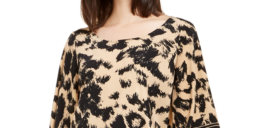 Alfani Women's Printed Point Hem Top Beige Size Large