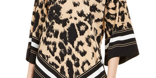 Alfani Women's Printed Point Hem Top Beige Size Large