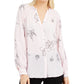 Alfani Women's Printed Inset Detail Blouse Pink Size Medium