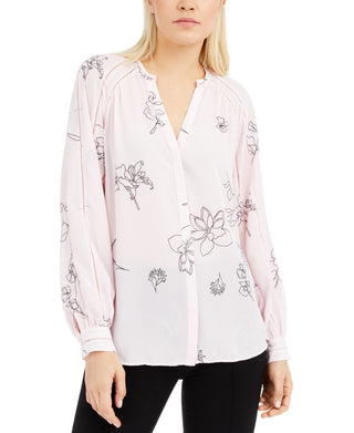 Alfani Women's Printed Inset Detail Blouse Pink Size Medium