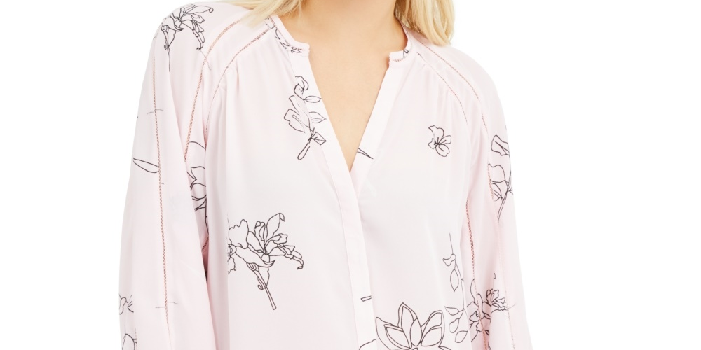 Alfani Women's Printed Inset Detail Blouse Pink Size Medium
