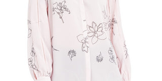Alfani Women's Printed Inset Detail Blouse Pink Size Medium