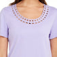 Karen Scott Women's Cotton Scalloped-Neck T-Shirt Purple Size Small