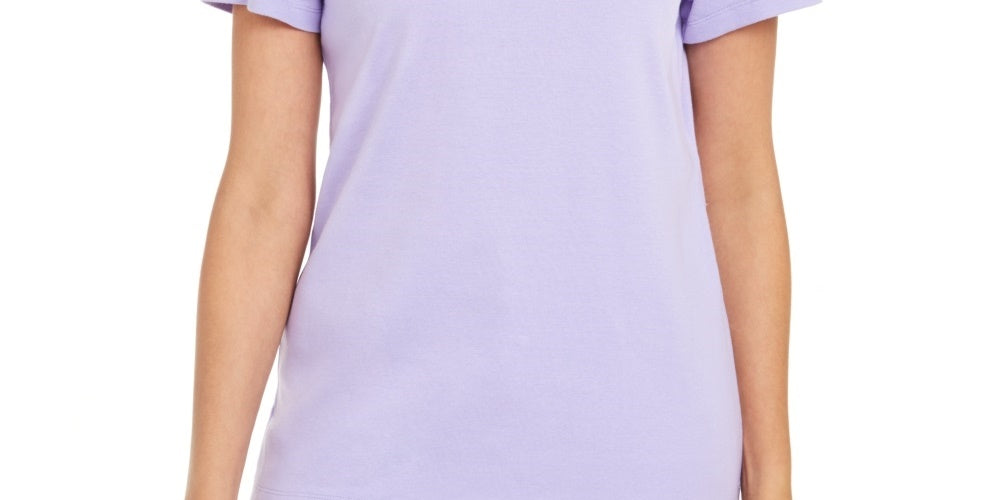 Karen Scott Women's Cotton Scalloped-Neck T-Shirt Purple Size Small